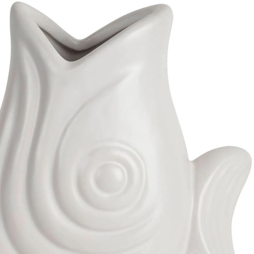 Vase poisson en grès blanc h30.5cm - mer