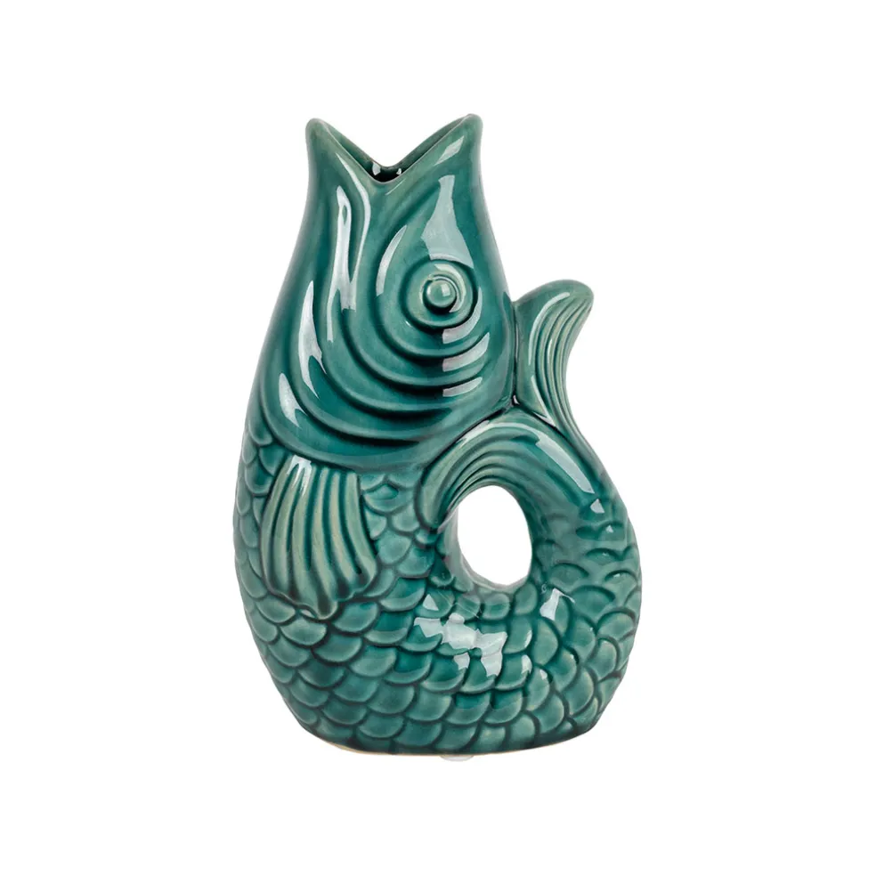 Vase poisson en grès émeraude h19.5cm - mer