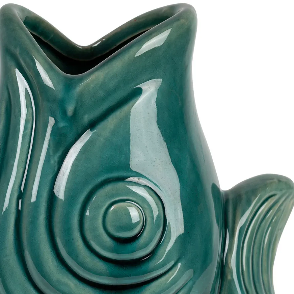 Vase poisson en grès émeraude h30.5cm - mer