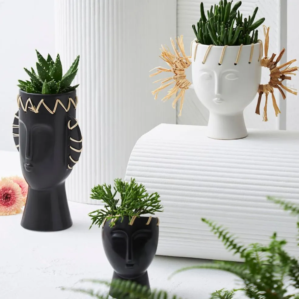 Vase visage en dolomite noir h14cm - Visage-Arty