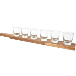 Verre shooter par 6 avec support acacia 42x6cm
