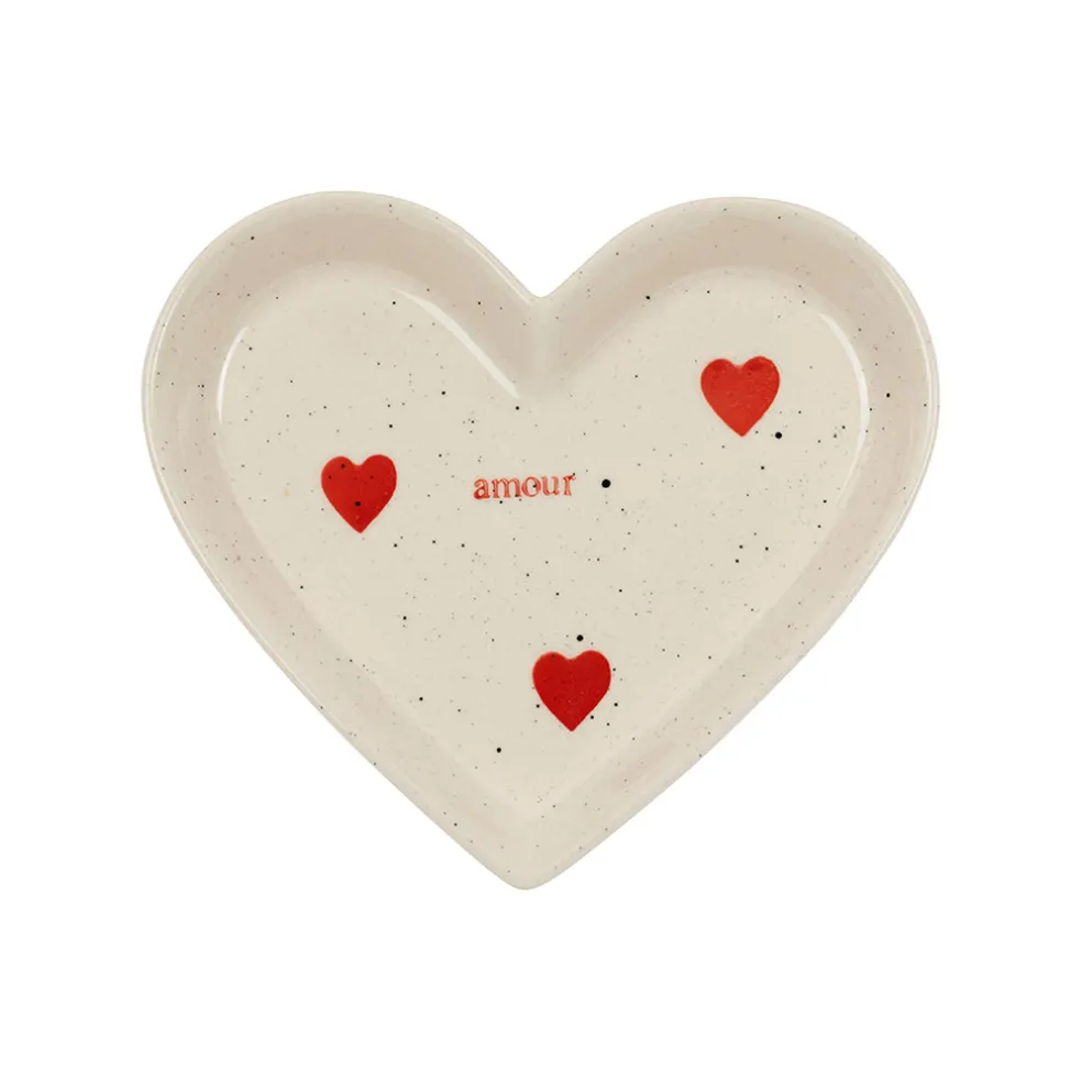Vide poche cœur en grès blanc et rouge moucheté - Famille