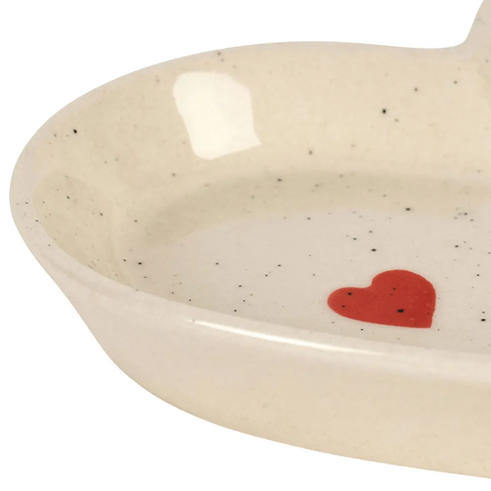 Vide poche cœur en grès blanc et rouge moucheté - Famille