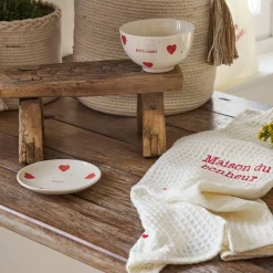 Vide poche rond en grès blanc moucheté d12cm - Famille